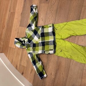Green and Blue Plaid Jacket with Lime Pants Snow Ski Snowboarding Skiing
